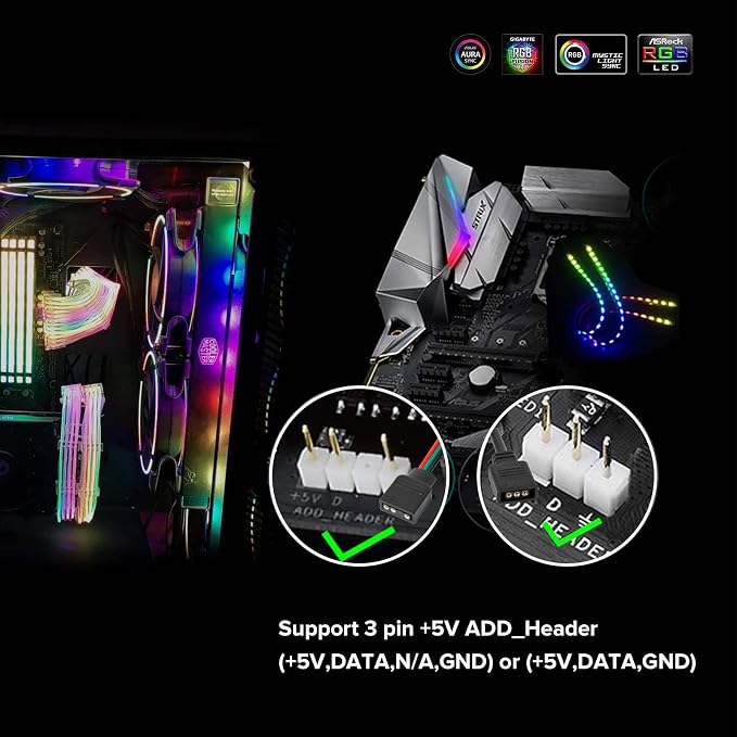 BTF-LIGHTING WS2812B IC PC Light Strip 2PCs 19in Individually Addressable for 5V 3Pin LED Headers for Asus Aura, Gigabyte RGB Fusion, MSI Mystic Light - Image 5
