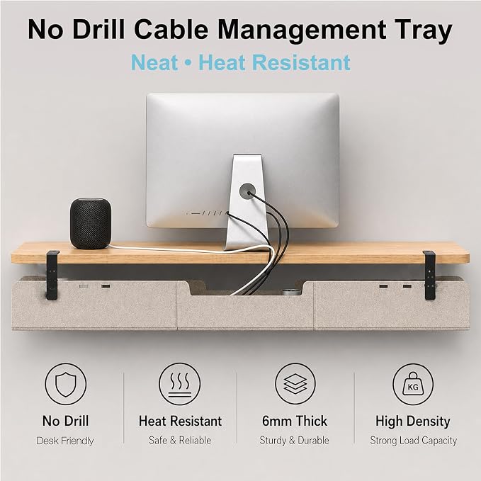 No-Drill Under Standing Desk Cable Management,31.5" L,Beige - Image 2