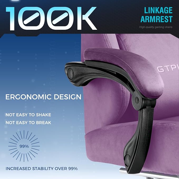 GTPLAYER Gaming Chair Fabric with Pocket Spring Cushion, High Back Ergonomic Computer Chair with Footrest for Adults Lumbar Support Swivel Game Chair for Office Gaming 350LBS, Light Purple - Image 7