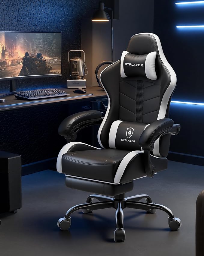 GTPLAYER Gaming Chair, Computer Game Chair for Adults, Pearl White | Ergonomic Comfort Video Game Chair with Footrest 90-155°Recline, Head Lumbar Support & Height Adjustable for Office Gaming - Image 7