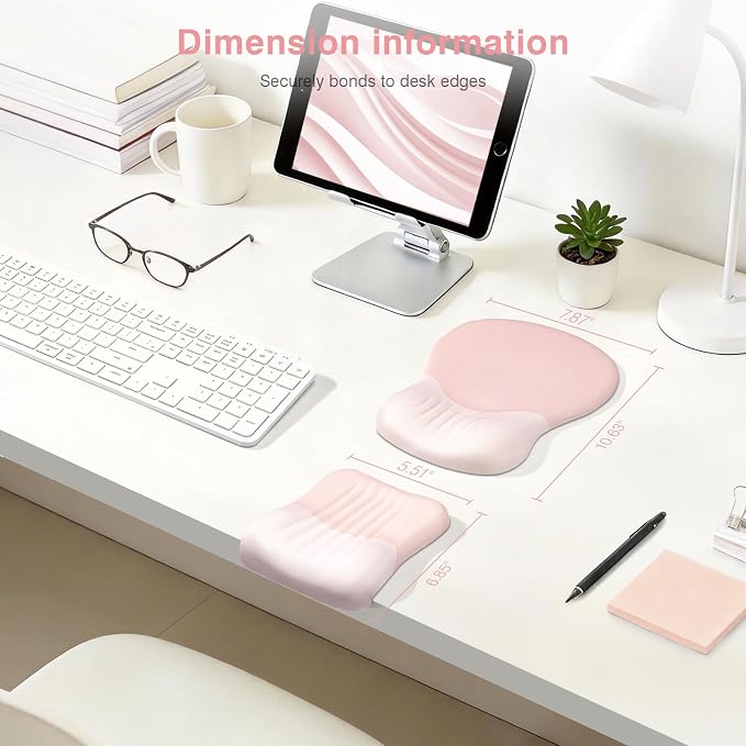 Ospelelf Mouse Pad with Wrist Rest Set Foam L-Shaped Desk Elbow Pad Ergonomic Desk Edge Cushion Anti-Slip Rubber Bottom Office Women Desk Accessories for Computer, Laptop and Gaming, Pink - Image 6
