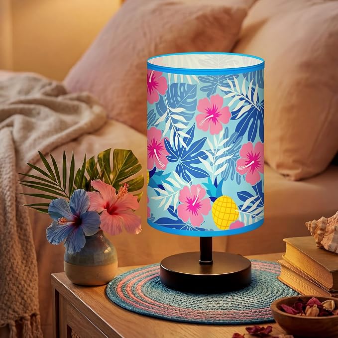 Glooglitter Summer Hawaii Hibiscus Table Lamp 3 Colors Dimmable Lights 11.02 x 5.12 Inch Palm Leaves Pineapple Tropical Night Light Bedside Lamps Decoration for Bedroom Desk Birthday Gifts - Image 5