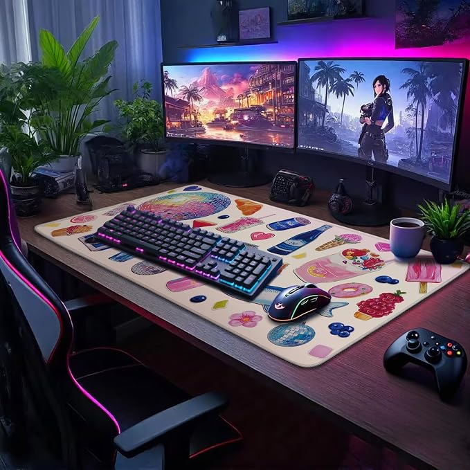 Large Mouse Pad Desk Mat 31.5"x15.7" Non Slip Watercolor Stickers | Extended Mousepad, Non-Slip Rubber Base , Stitched Edges, for Computer/Laptop/Office/Home - Image 2