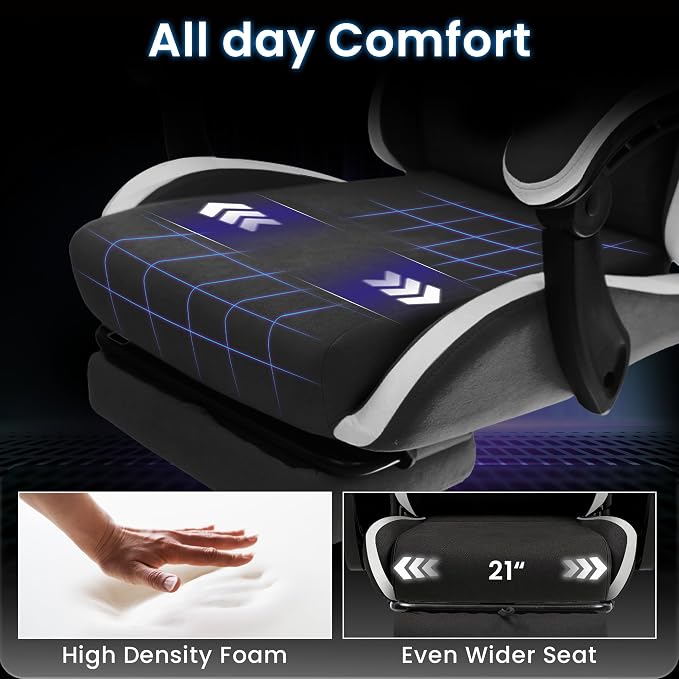 N-GEN GAMING Gaming Chair, Reclining Backrest, Footrest, Fabric, Black | Ergonomic Design with Reclining Backrest, Linkage Armrests and High-Density Foam, Comfy Seating for Computer or Home Office - Image 4