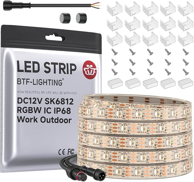 BTF-LIGHTING RGB+Warm White SK6812 LED Strip 16.4FT 300LED DC12V IP68 by BTF-LIGHTING