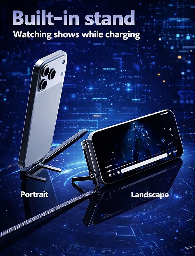 Invisible Holder Charger Cable, 240W Super Fast Charging with Stand, Built-in Phone Support Fast Charging Cord, Type C Braided Design for Gaming Office Travel (A to Type - C) - Image 3