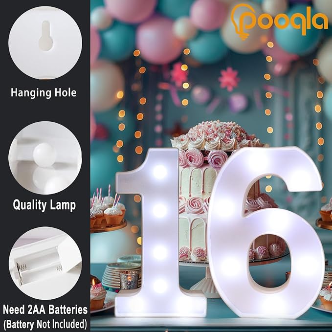 Pooqla 13th Birthday Decoration for Girls Boys, Decorative Marquee Numbers with Remote, Light Up 13 Sign for Party Backdrop 13th Wedding Anniversary Decor, Warm White and Cool White Number 13 - Image 4