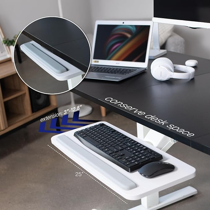 VIVO Adjustable 25 x 10 inch Computer Keyboard and Mouse Platform Tray Ergonomic Under Table Desk Mount Drawer Underdesk Shelf, White, MOUNT-KB03W - Image 2