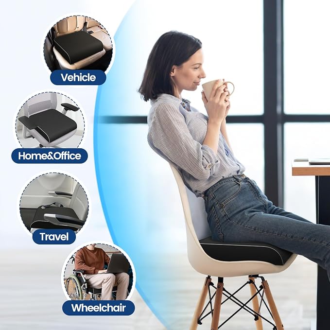SweetSlubr Seat Cushion, Chair Pad, Memory Foam Tailbone Pain Relief | Office Chair Cushion for Tailbone Pain Relief, Non-Slip Cover, Soft Support for Office Chair, Car Seat,2X-Large/Black - Image 6