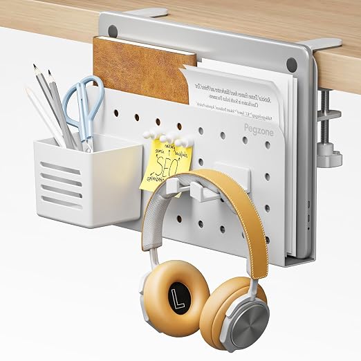 PEGZONE Desk Side Storage Organizer No Drill Under Desk Laptop Holder Bundle with 7 PCS Controller and Headphone Holder Wall Mount - Image 2