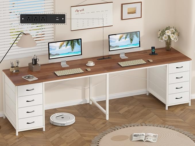 95" 2 Person Desk with 8 Fabric Drawers for Home Office, Living Room by YomiluveDesign