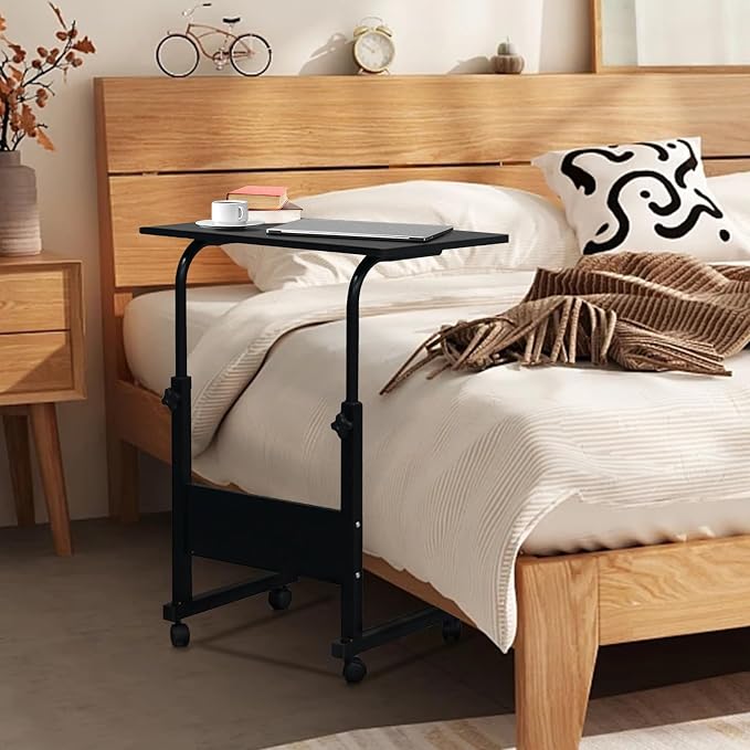 Karl home Mobile Side Table 31.5 inch Computer Desk with Wheels, Black - Image 2