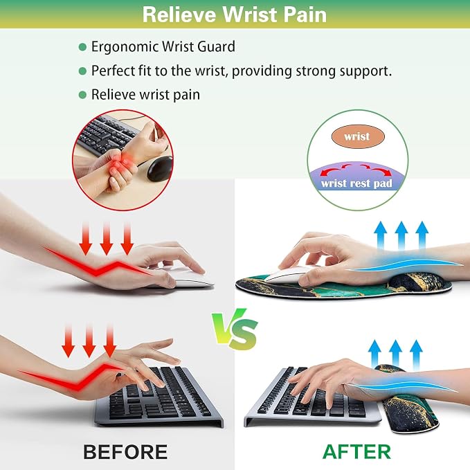 Mouse Pad Green with Wrist Rest Set, 3-in-1 Wrist Support Mousepad - Image 4