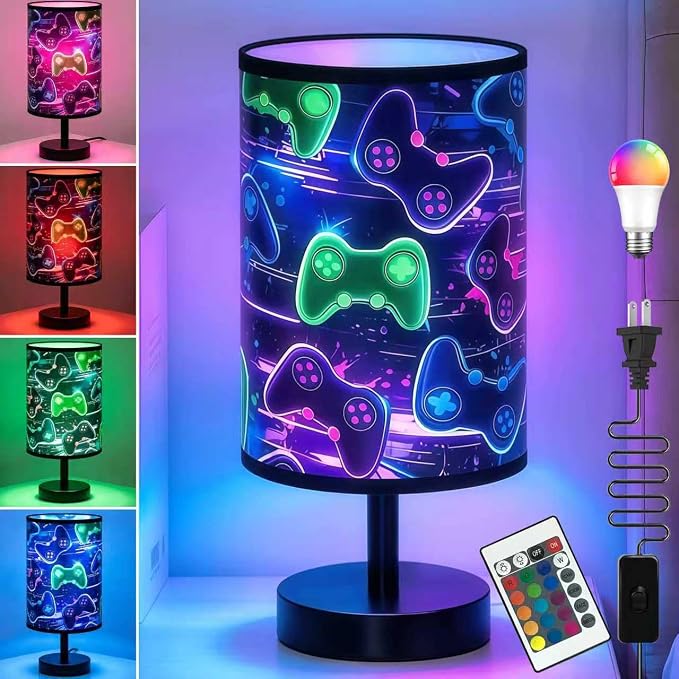 Small Table Lamp for Bedroom, Gamepad Desk Lamps 16 Color Flashing Changing Adjustable Color Bedside Lamps Night Light for Kids, LED Gaming Lamp with Remote Controller Boys Man Cave Decor (Gamepad) by WULCFCH