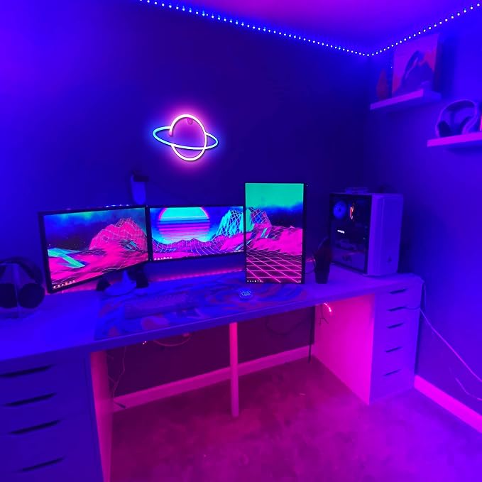 Lumoonosity Planet Neon Sign - USB Powered Saturn LED Light with On/Off Switch, Planet Led Sign for Wall Decor - Aesthetic Hanging Saturn Neon Light for Bedroom, Gaming Room - Image 4