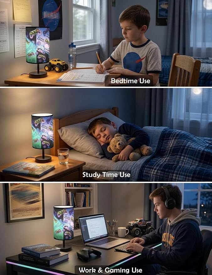Gamer Room Decor for Boys, Gaming Lamp 3-Color Boys Table Lamp, 10 x 5.12 Inch Small Linen Desk Lamp with Built-in LED Beads for Boy Bedroom & Gaming Desk Decor - Image 7