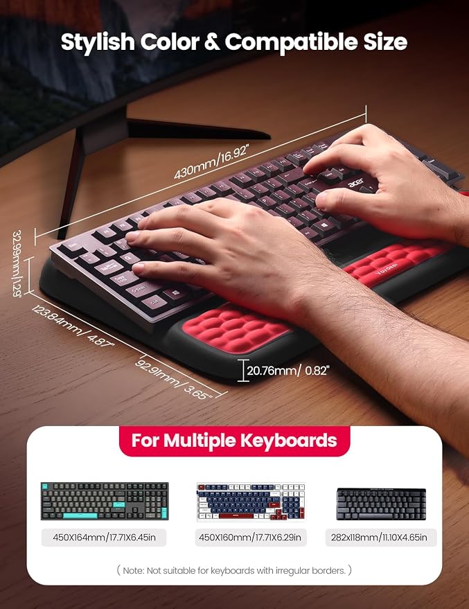 Vaydeer Keyboard Stand with Wrist Rest, Gaming Wrist Support Pad, Ergonomic Hand Rest Arm Soft Memory Foam for Palm Typing Comfort, Tilt Keyboard Riser Holder Lift Computer Desk Accessory Office Home - Image 7