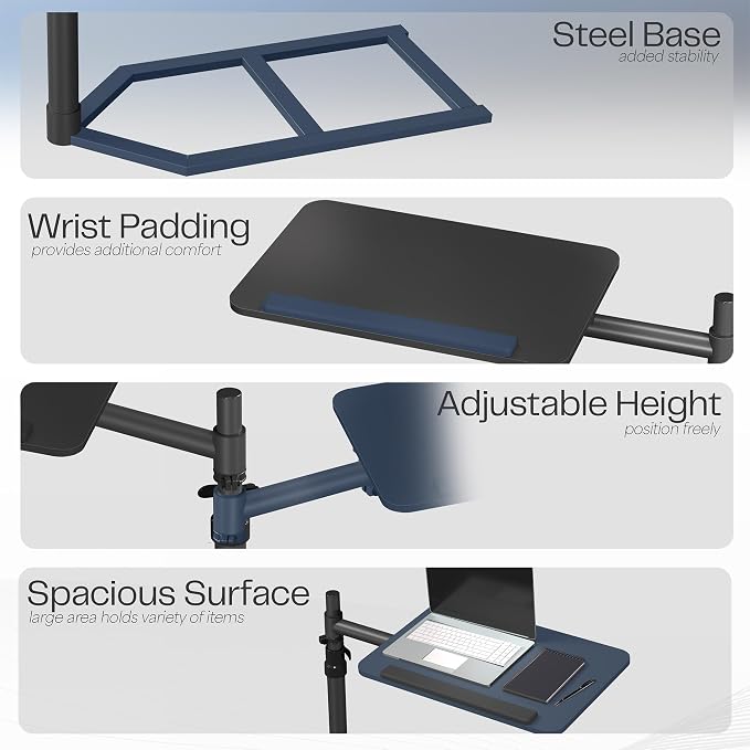 Height Adjustable Under Mattress 20 inch Bedside Desk, Works with Lofts and Beds Without Frames, Tilting Desktop, Fits Laptops, Books, and More, Black - Image 5