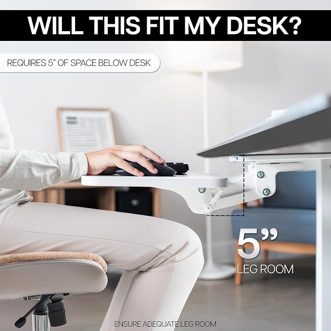VIVO Adjustable 25 x 10 inch Computer Keyboard and Mouse Platform Tray Ergonomic Under Table Desk Mount Drawer Underdesk Shelf, White, MOUNT-KB03W - Image 6