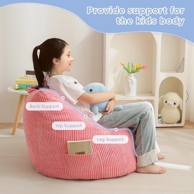 MAXYOYO Kids Bean Bag Chair, Convenient Bean Bag Sofa with Handle | Comfy Toddler Chair for Boys and Girls, Accent Sofa Chair with Pocket for Gaming Reading, Pink - Image 3