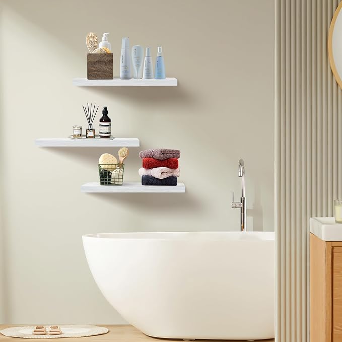 White Floating Shelves for Wall Set of 3, 36" Wall Shelves for Home Decor - Image 6