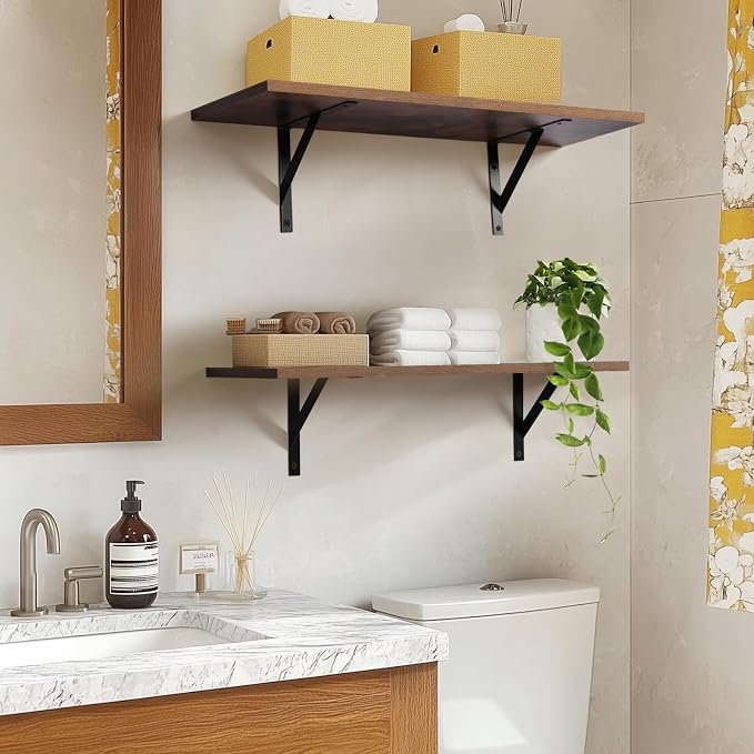 Tectocker-DOU 24" Long Floating Book Shelves for Wall, Heavy Duty, Brown - Image 7