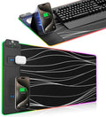XXL Mouse Pad with Phone Holder - Black, RGB Desk Mat with 15W Fast Charging, LED Gaming Mousepad with 11 Light Colors, Waterproof Non-Slip Pad for Office & Home (Wave) by miroddi