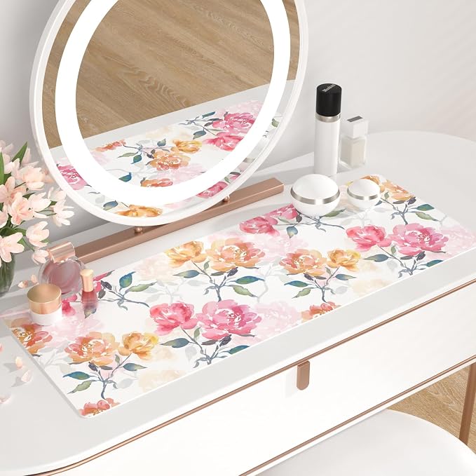 QiyI PU Leather Large Mouse Pad, Office Desk Mat, 31.5" x 11.8", Peonies | Desk Décor Accessories, Extended Size, Waterproof & Easy to Clean, Smooth Surface, Non Slip Desk Organization - Image 6