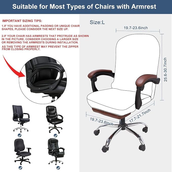NeColorLife Office Chair Cover with Armrest Covers,Large,Navy Blue | Stretch Thick Jacquard Fabric Fits Most High-Back Executive and Desk Chairs; Machine Washable,Includes 2 Armrest Covers - Image 5