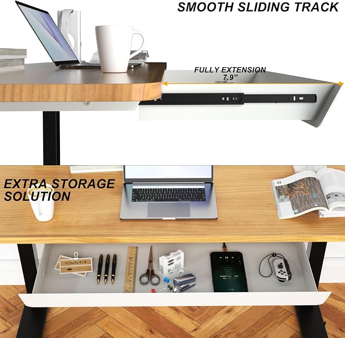White Under Desk Drawer with Removable Tray, 22.4" Wide 2-in-1 Organizer – 60° Ergonomic Tilt, 4-Compartment Insert for Pens, Phones & Cables, Ball Bearing Slides, for Home Office & Student Desk - Image 4