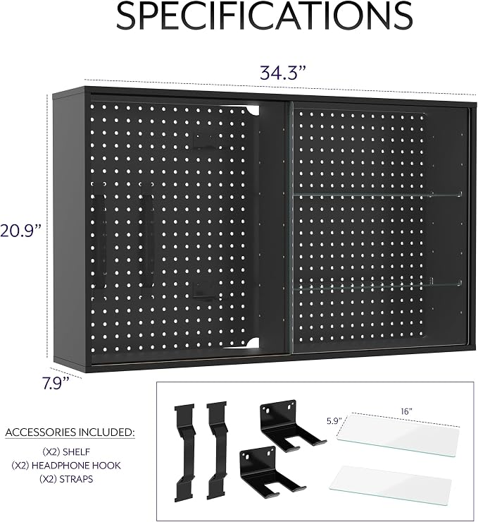 Life Finds Pegboard Cabinet with Glass Door, Wall Mounted or Freestanding Storage Display Case, Black, LF-GDPC1 - Image 3