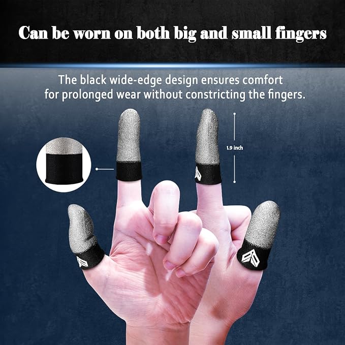 12PCS Gaming Finger Sleeves. 0.29MM Silver Fiber, Anti Sweat, Extremely Thin,Breathable Touchscreen dedales Gamer Finger Cover Thumb Sleeve Fit Phone Game Tablet Devices. - Image 4
