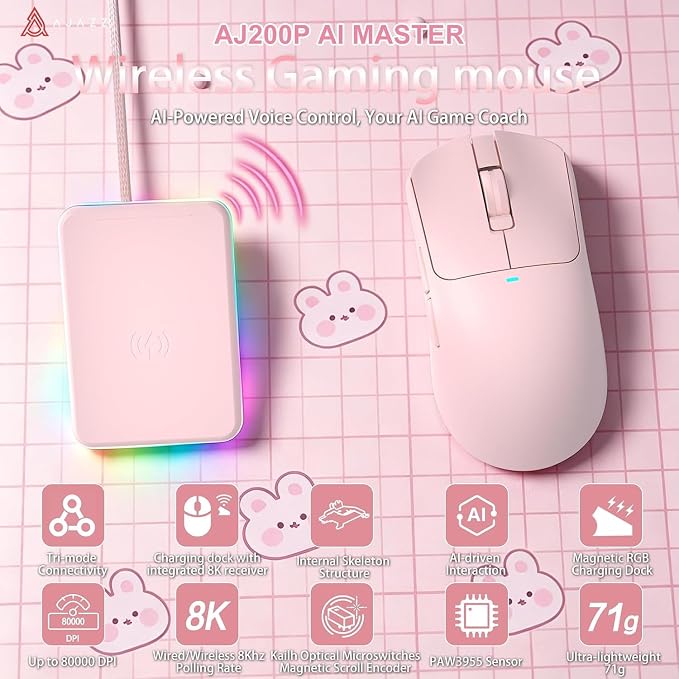 AJAZZ AJ200P Master PAW3955 8K Polling Wireless AI Smart Gaming Mouse - Image 2