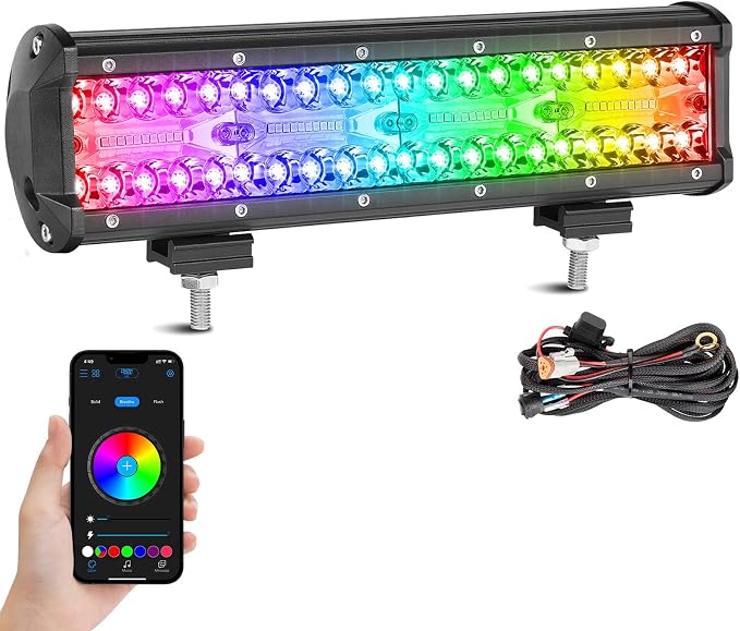 12 Inch RGB Light Bar 12" RGBW LED Pod Lights Color Chasing Light Pods Multicolor Lights for ATV UTV Polaris RZR Ranger Can-am x3 Truck Pickup Wrangler F150 SxS - Image 9