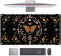 Moth Desk Pad Mushroom Phase Moon Phase Desk Mat, Boho Flowers and Leaves Computer Big Mouse Pad Washable Cloth Non-Slip Rubber Base Keyboard Pad Mouse Mat for Office with Stitched Eges 31.5x15.7 in by TENG+DA+QING