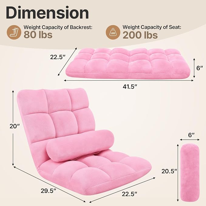 HOPERAN Folding Floor Chair with Back Support, 6 Adjustable Position | Flannel Fabric, Comfy Cushion, Meditation Floor Seating, Gaming Chair Recliner for Adults & Kids, Reading, Watching - Image 3