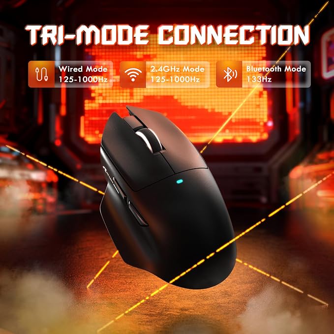 ATTACK SHARK V6 65g Superlight Wireless Gaming Mouse with RGB Magnetic Charging Dock,BT/2.4GHz Wireless/Wired Mouse 1K Polling,PixArt PAW3311 Sensor,25000DPI,Office Gamer Mice for PC/Win/Mac(Black) - Image 2