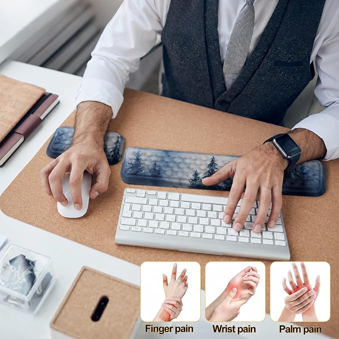 Keyboard Wrist Rest Mouse Wrist Support, Memory Foam Wrist Rest Pad for Computer Laptop, Ergonomic Wrist Cushion Support for Typing Pain Relief, Gaming Home Office, Forest - Image 3
