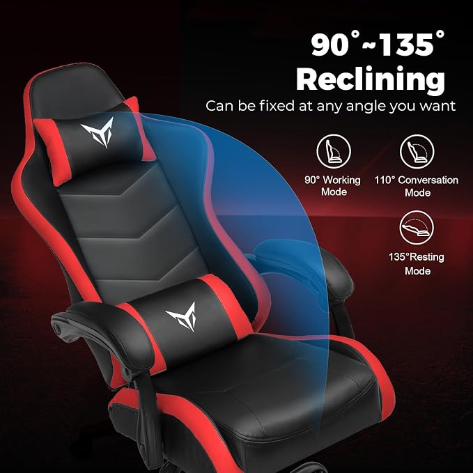GTPLAYER Gaming Chair, Video Game Chairs Racing Style PC Game Chairs 350lbs for Adults - Padded High Back Ergonomic Reclining Silla Gamer, Linkage Armrest, Red - Image 3