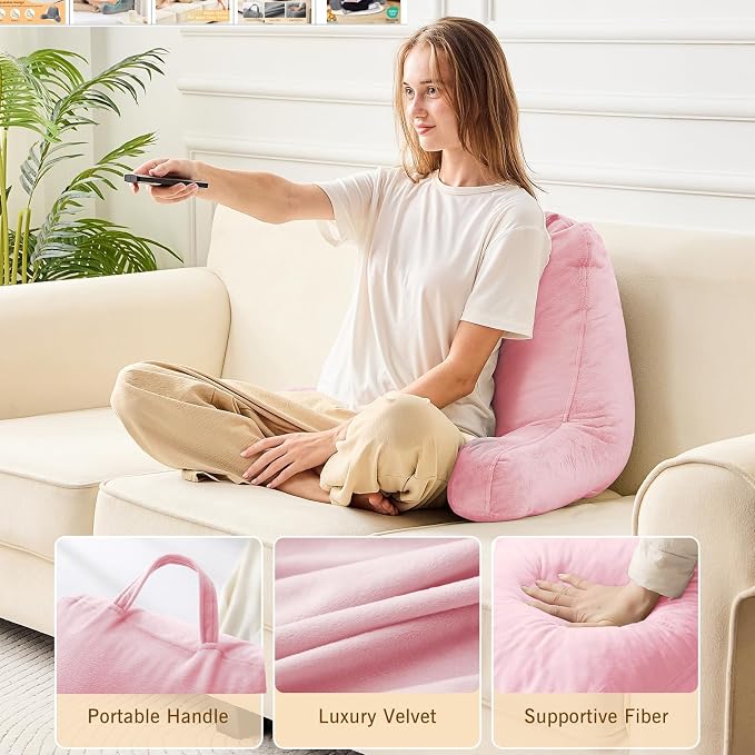Sasttie Reading Pillow for Bed, Back Pillow for Sitting Up, Pink - Image 4