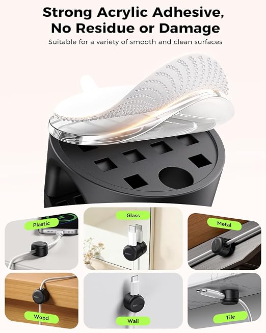 Rocoren 50‑Pack Rotatable Cable Clips & Cord Straps Cable Management Kit - Image 8