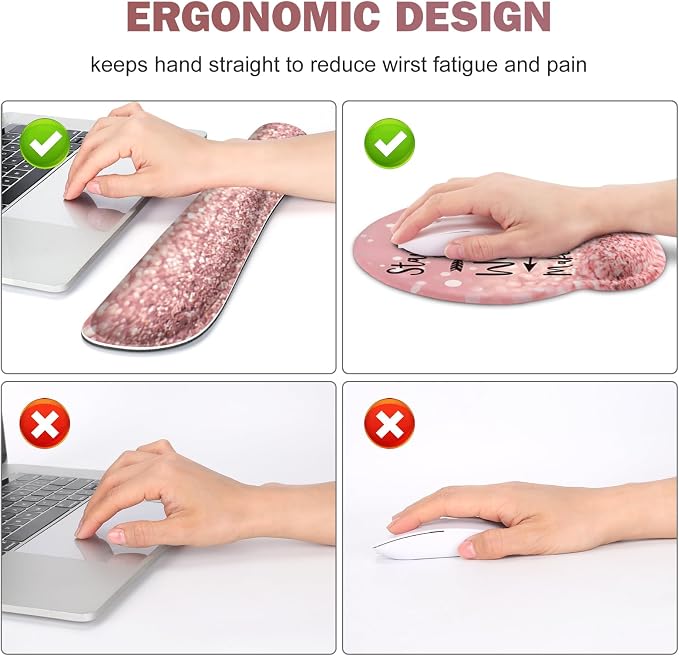 ToLuLu Desk Mat, XXL Large Mouse Pad Wrist Support Set，4 in1 Gaming Mousepad Desk Pad+ Ergonomic Mouse Pad with Wrist Rest + Keyboard Wrist Rest+Coaster for Women Home Office Table, Pink Stay Positive - Image 5