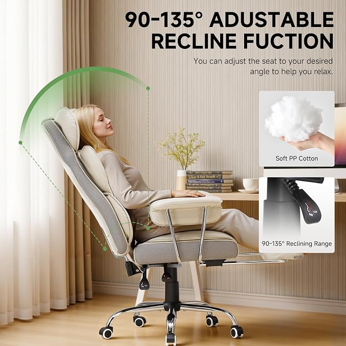 COMHOMA Big and Tall Office Chair, High Back Leather Gaming Chair with Footrest, Executive Ergonomic Office Chairs with Pocket Spring Lumbar Support and with Outward Fixed Soft Armrests - Image 8