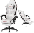 Gaming Chair,Big and Tall Gaming Chair 400lbs Office Chair with Footrest, 90-155° Recline & Removable Headrest Lumbar Support[Spring + 4D Sponge] (White) by Unknown