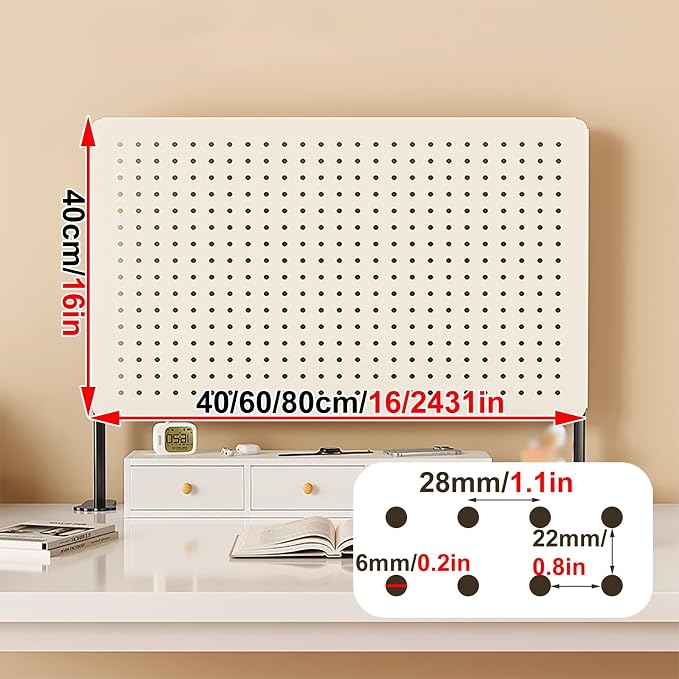 Standing Pegboard, Gaming Desk Organizer, Desk Organizer Wall, Standing Work Desk Organizer, Pegboard Organizer for Office, Game Room, Craft Room, Studio(White,60 * 40cm) - Image 2