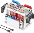 Switch Organizer Station with Controller Charger, Charging Dock for Nintendo Switch & OLED Joycons, Storage for Games, TV Dock, Pro Controller, White, Accessory Kits by Kytok