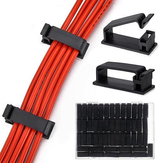 50Pcs Self Adhesive Cable Management Clips,Cable Organizers Wire Clips Cord Holder for PC Laptop Ethernet Cable Desktop Home Office(1.52’’ x 0.59’’ x 0.57’’, Black) by MOOCY