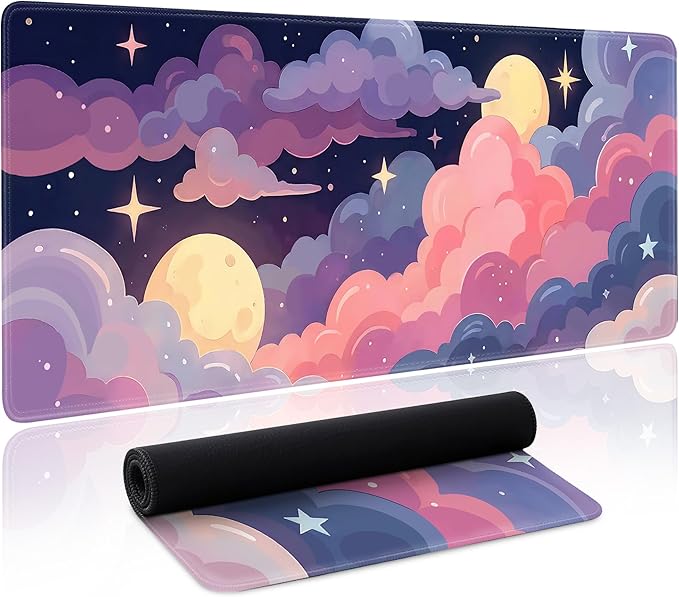 Cute Mouse Pad Kawaii Large Desk Mat Extended Keyboard Mouse Pad Pink Purple Cloud Mousepad with Non-Slip Base and Stitched Edge Gaming Mouse Mat Desk Pad 31.5 x 11.8 Mouse Pads for Desk Home Office by Unknown