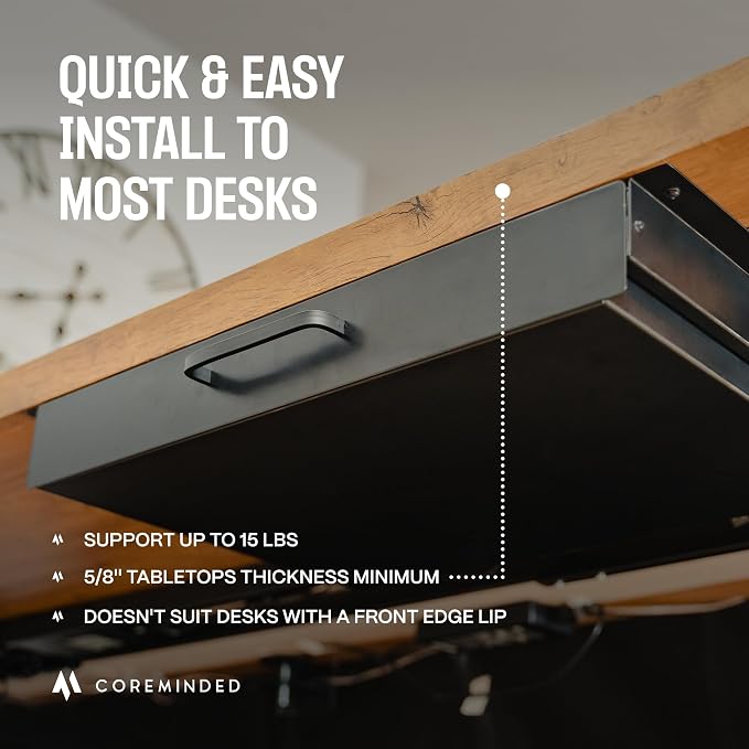 Under Desk Drawer Slide Out Attachment - Carbon Steel Undermount Table Drawer with Cable Management, Pull Out Add-On Storage for Office & Standing Desks (13" x 8" x 2.8") - Image 4
