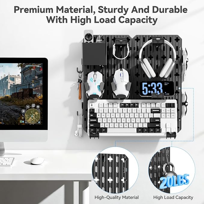 KDD Keyboard and Mouse Display Stand Holder, Wall Mount Office Organization Pegboard Combination Kit with Pen holder, Hooks, Headset & Controller Stand for Office & Home Hanging Organizer Storage - Image 7